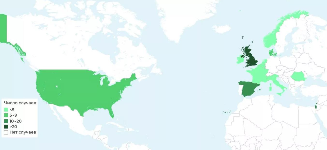 Количество зарегистрированных случаев заболевания, по данным ВОЗ на 21 апреля 2022